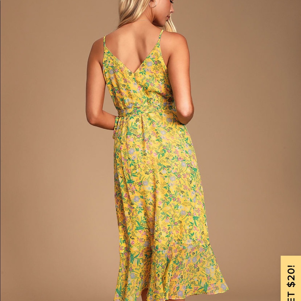 Yellow floral wrap dress